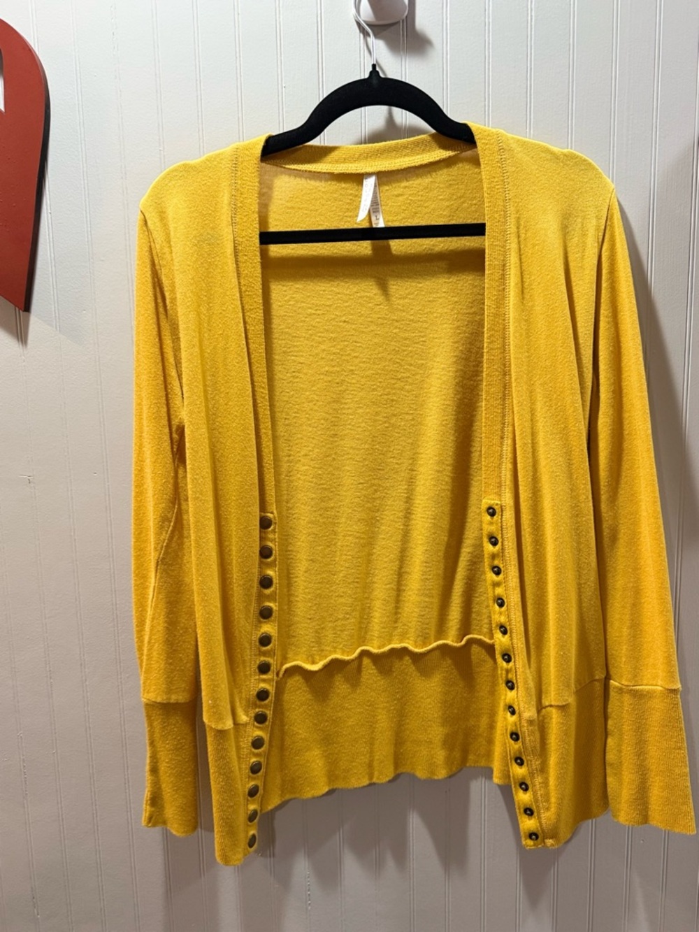 Color Story Yellow Open-Front Cardigan with Snap Accents